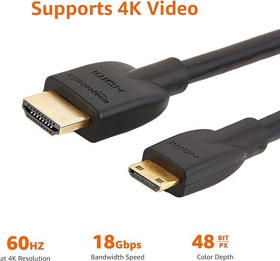 AMAZON BASICS BO14I8UHXE HIGH-SPEED MINI-HDMI TO HDMI CABLE 10FT 3M