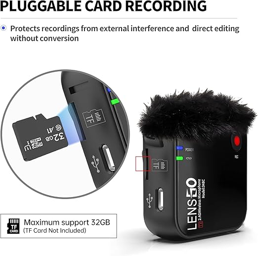 LENSGO 348C 2.4G 2 Transmitter and 1 Receiver Wireless Lapel Mic