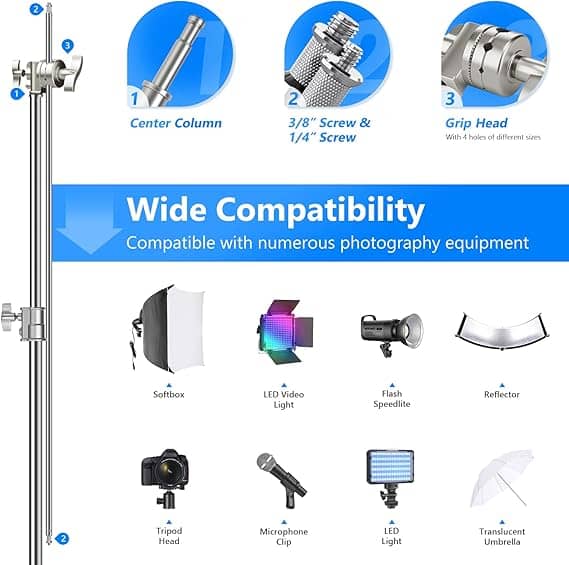NEEWER 10.13ft/309cm Stainless Steel C Stand with Boom Arm &amp; Sliding Legs