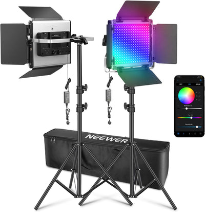 Neewer Upgraded 660 PRO II RGB LED Video Light with App Control Stand Kit, 2 Pack