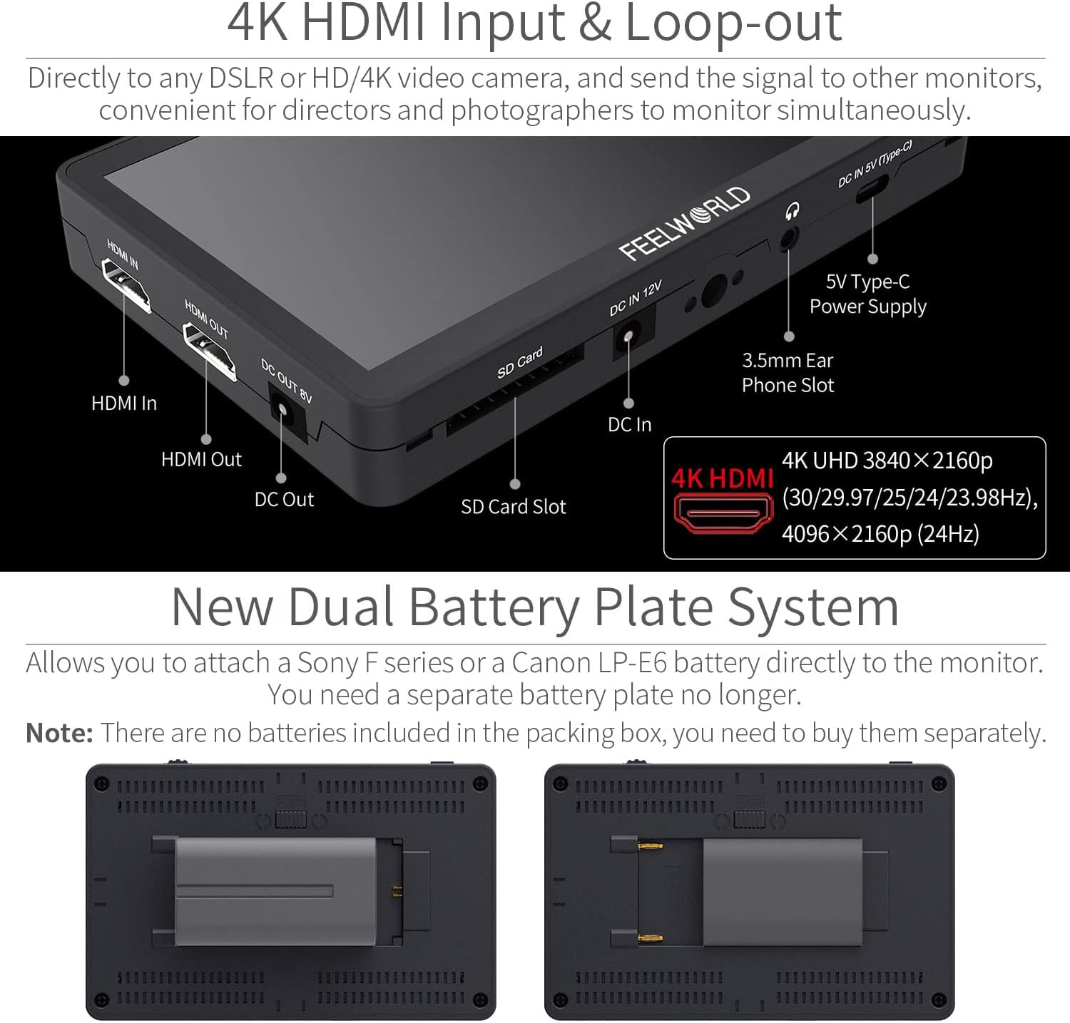 FEELWORLD F6 Plus V2 6″ 3D LUT 4K HDMI On-Camera IPS Monitor