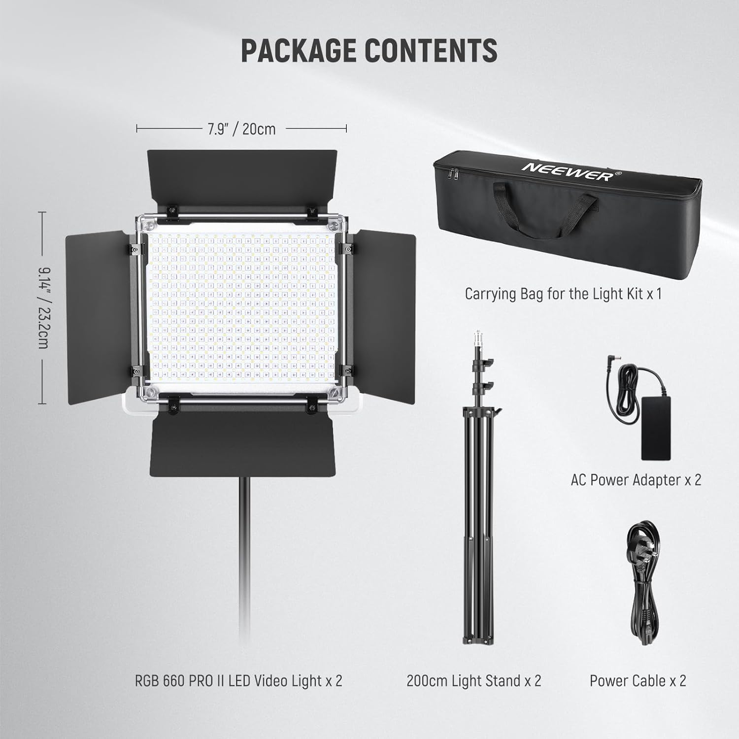 Neewer Upgraded 660 PRO II RGB LED Video Light with App Control Stand Kit, 2 Pack