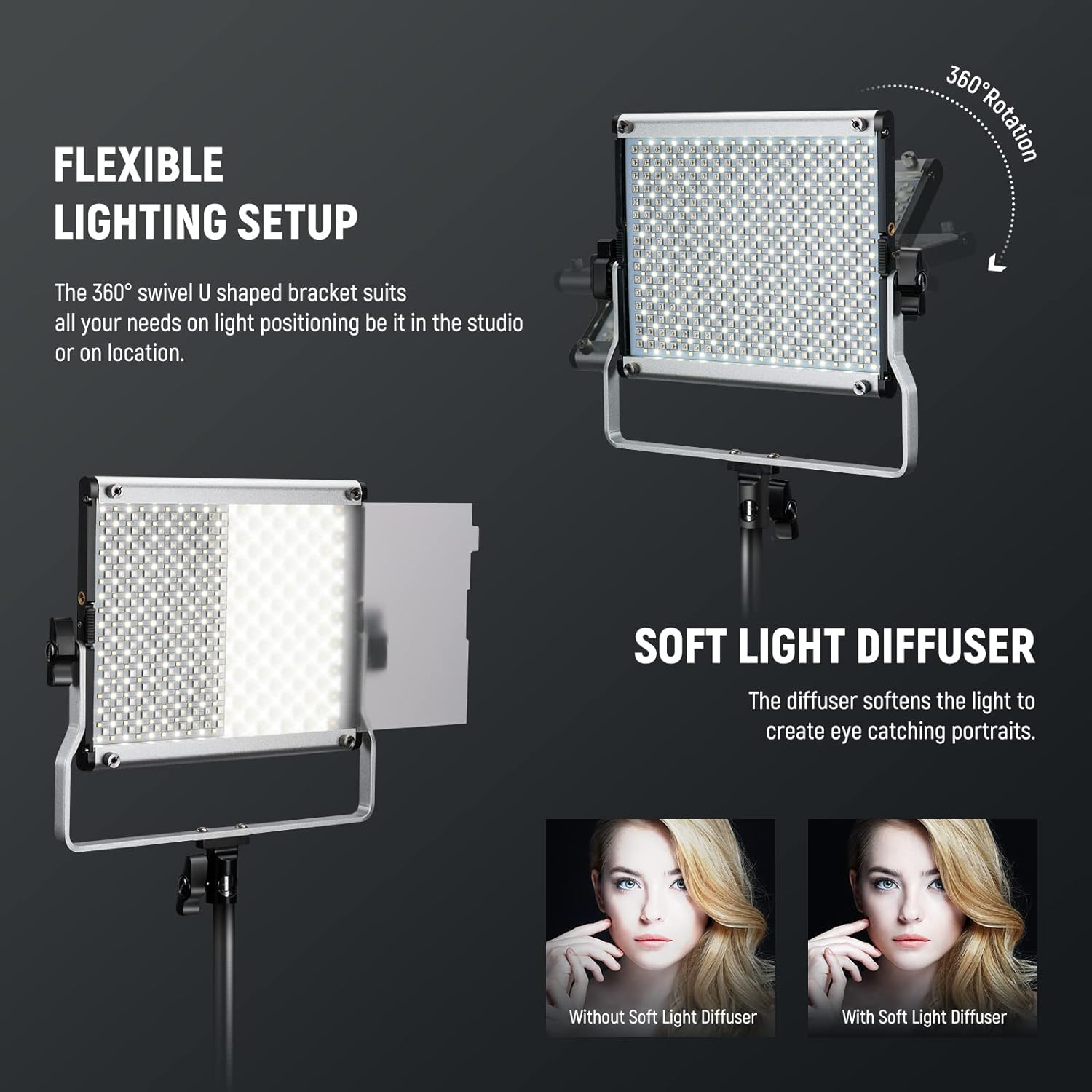 Neewer Upgraded 660 PRO II RGB LED Video Light with App Control Stand Kit, 2 Pack