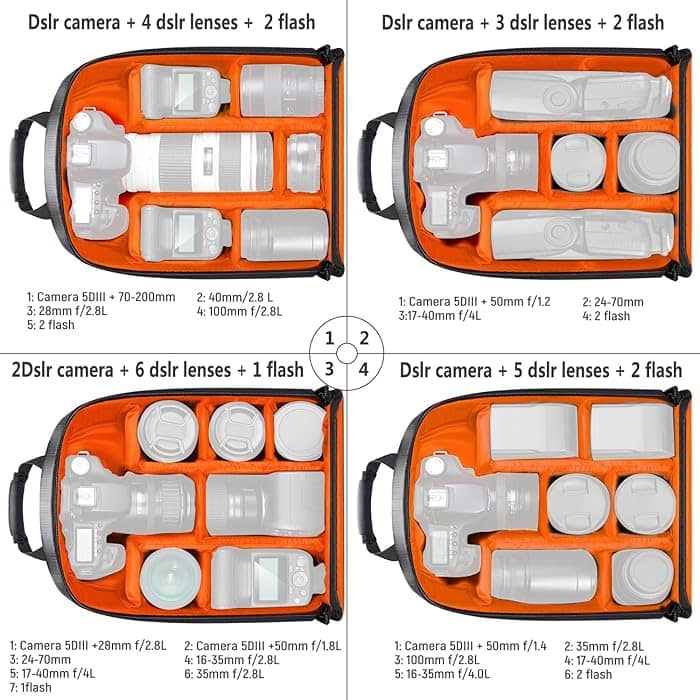 Neewer Multi-Function Backpack for Cameras and Accessories (Orange Interior)