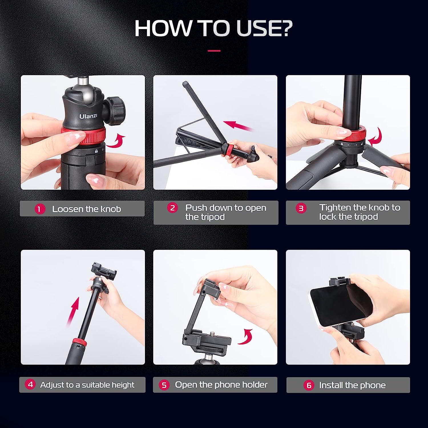 ULANZI MT-44 Portable Tripod Handheld w Ball Head, Extendable Phone Camera Tripod w Cold Shoe, Travel Compact Lightweight Tripod
