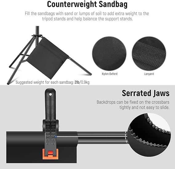 NEEWER 2X3M Backdrop Support System with 2 Sand Bags and 6 Clamps (NK-ST0203)