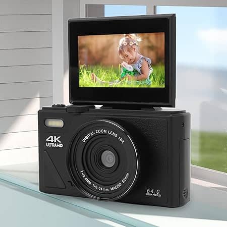 Promage 4K 64MP Camera, 18X Zoom, Flip Screen, Vlogging Camera