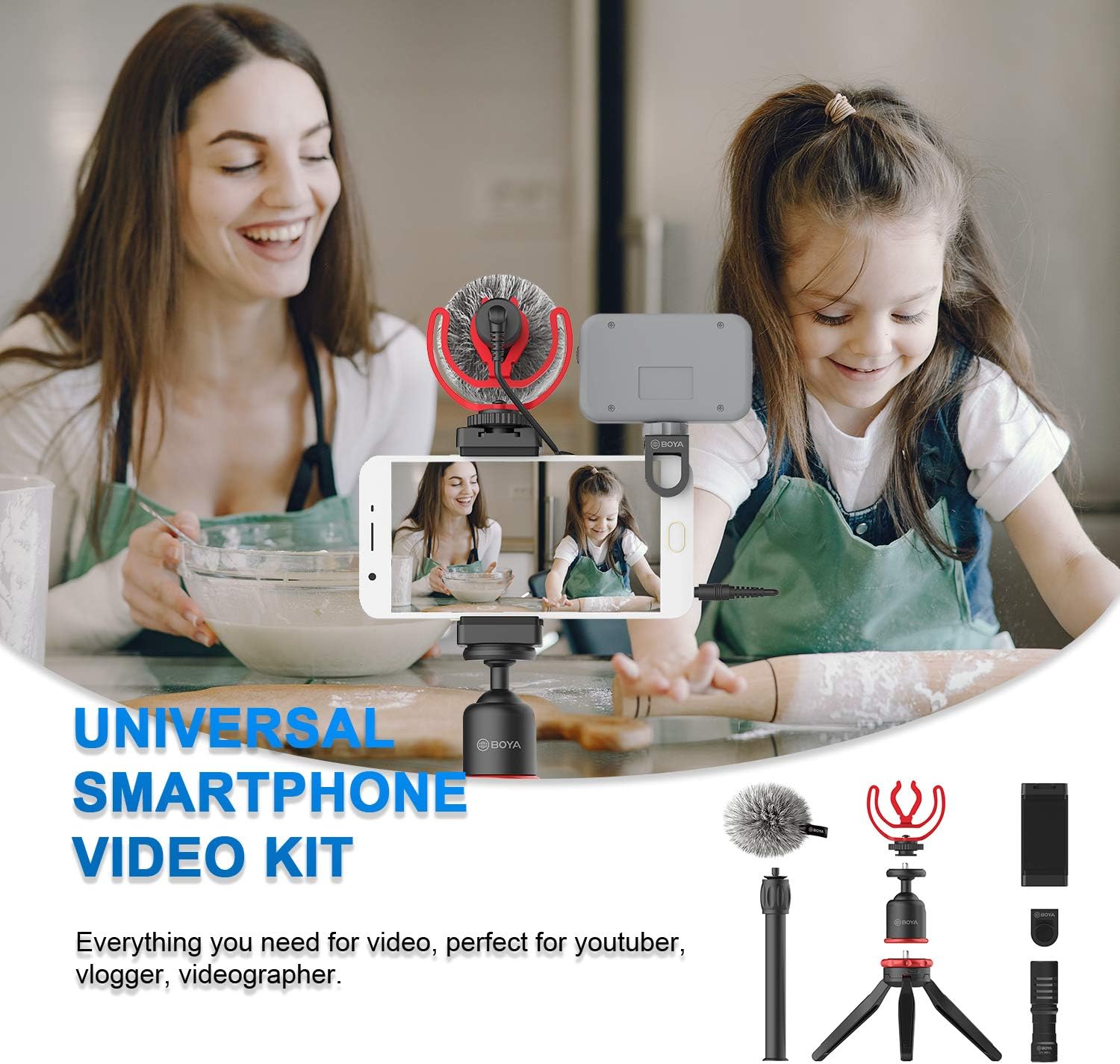 BOYA BY-VG330 Smartphone Video Rig with Mini Tripod, Extension Tube, and Video Microphone