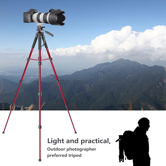 Neewer Portable Aluminum Tripod/Monopod with Pan Head ( RED )