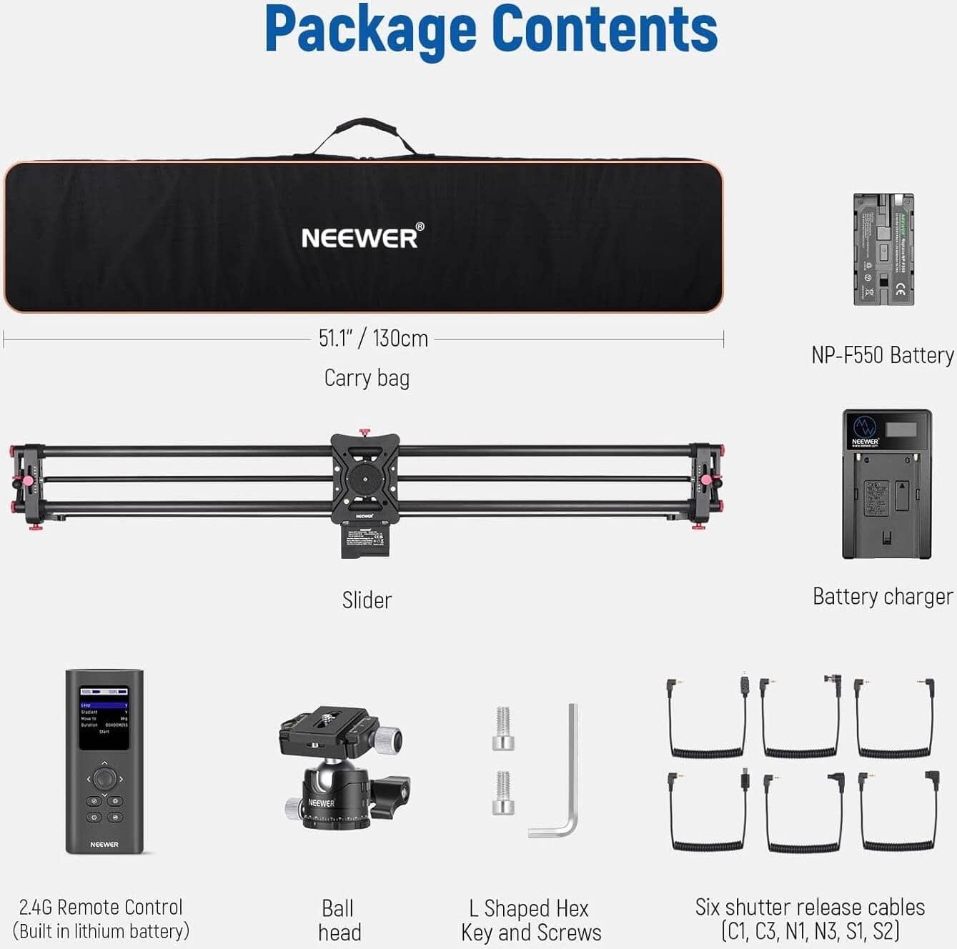 NEEWER ER1 120CM Carbon Fiber Motorized Camera Slider with App Control and Remote