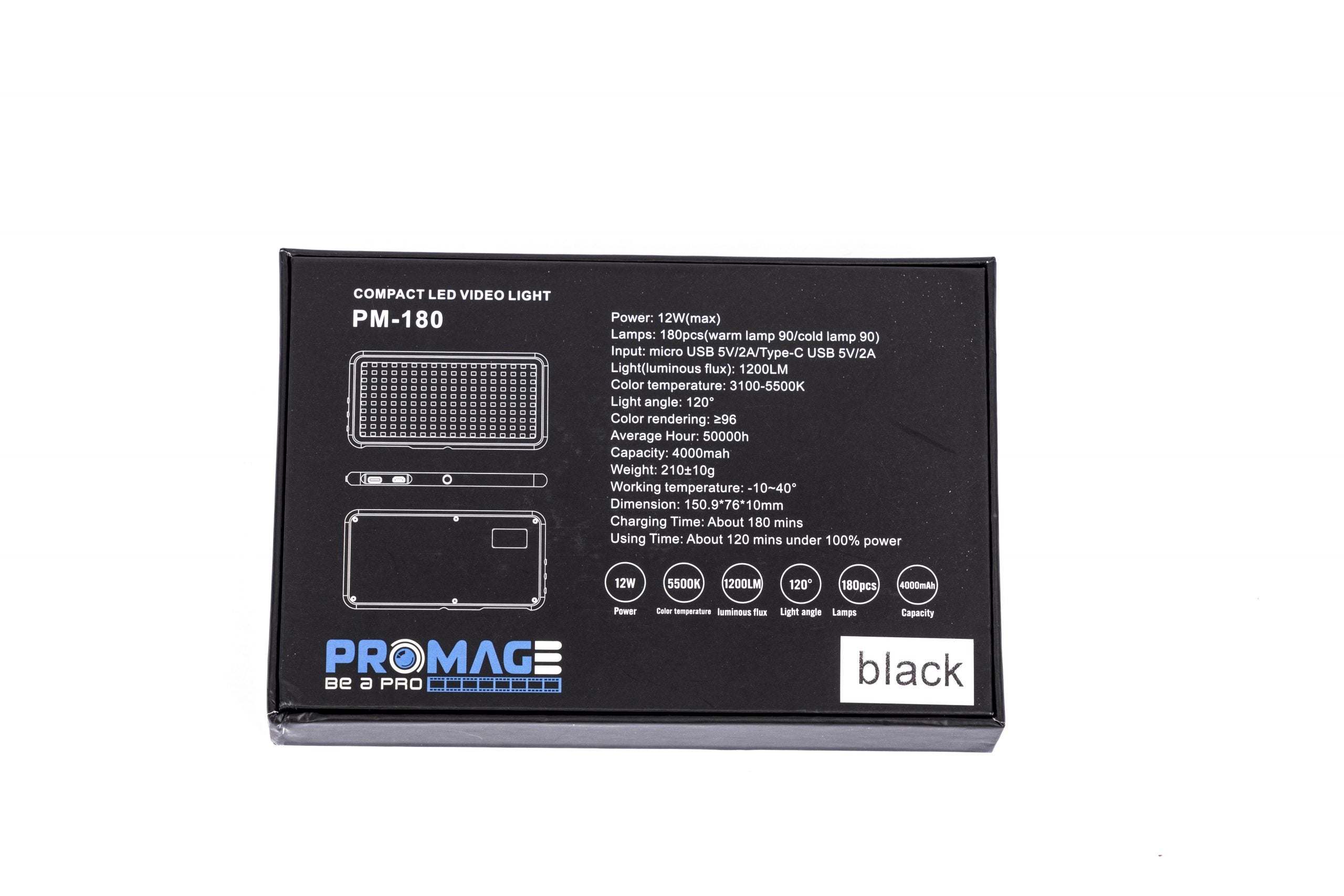 PROMAGE Professional Video Light Led PM-180B (Black)