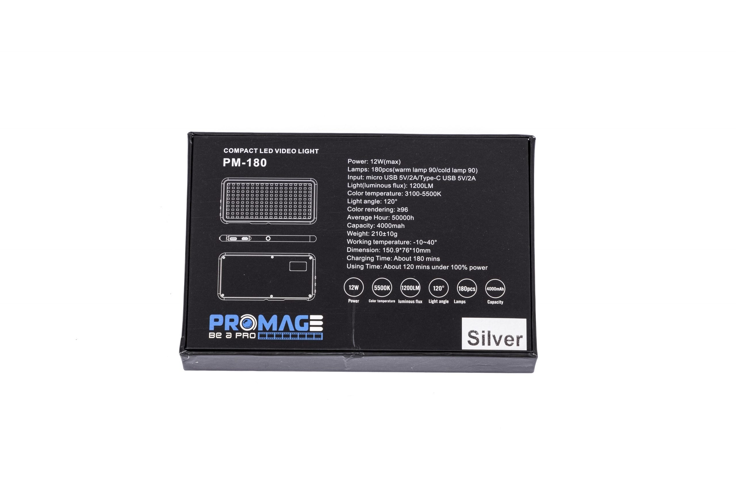 PROMAGE PROFESSIONAL VIDEO LIGHT LED PM-180 S- SILV