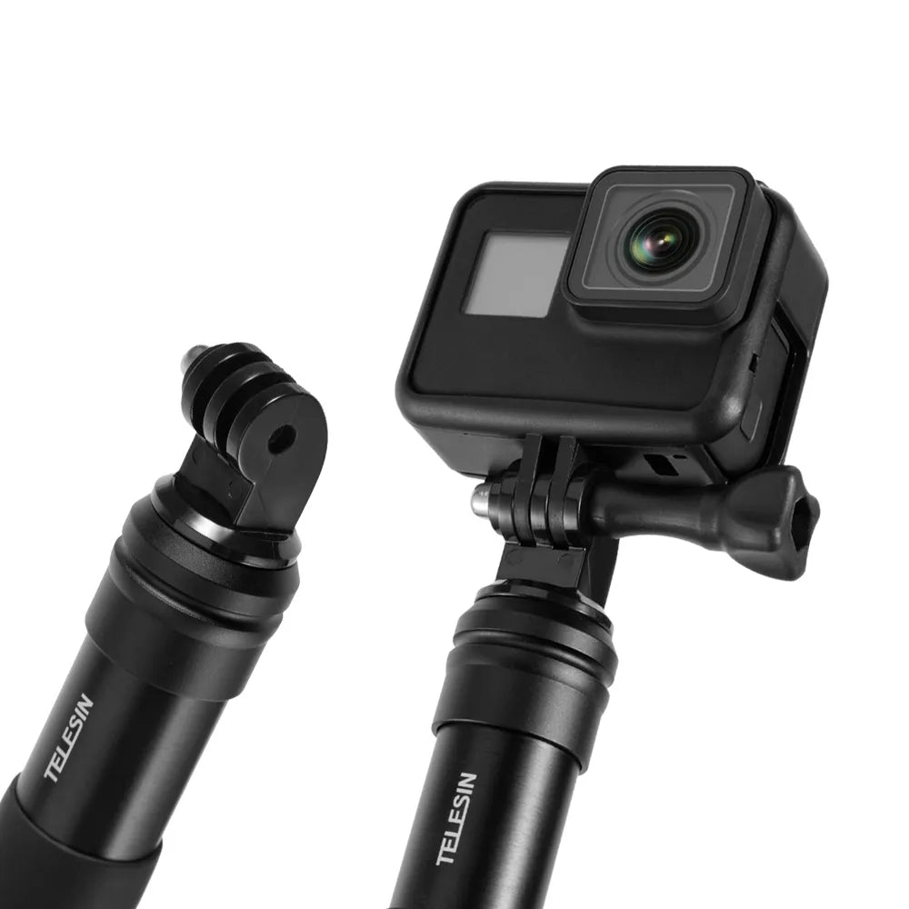 TELESIN GP-MNP-090-S Extendable Aluminum Alloy Selfie Stick with Tripod and Phone Clip for GoPro
