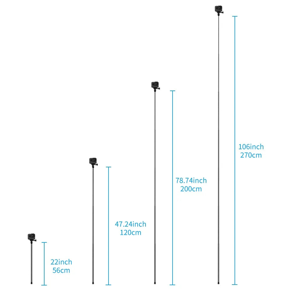 TELESIN 2.7M Long Carbon Fiber Handheld Selfie Stick Extendable Pole Monopod