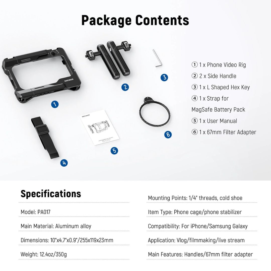 Neewer PA017 Handheld Smartphone Cage with 67mm Filter Adapter