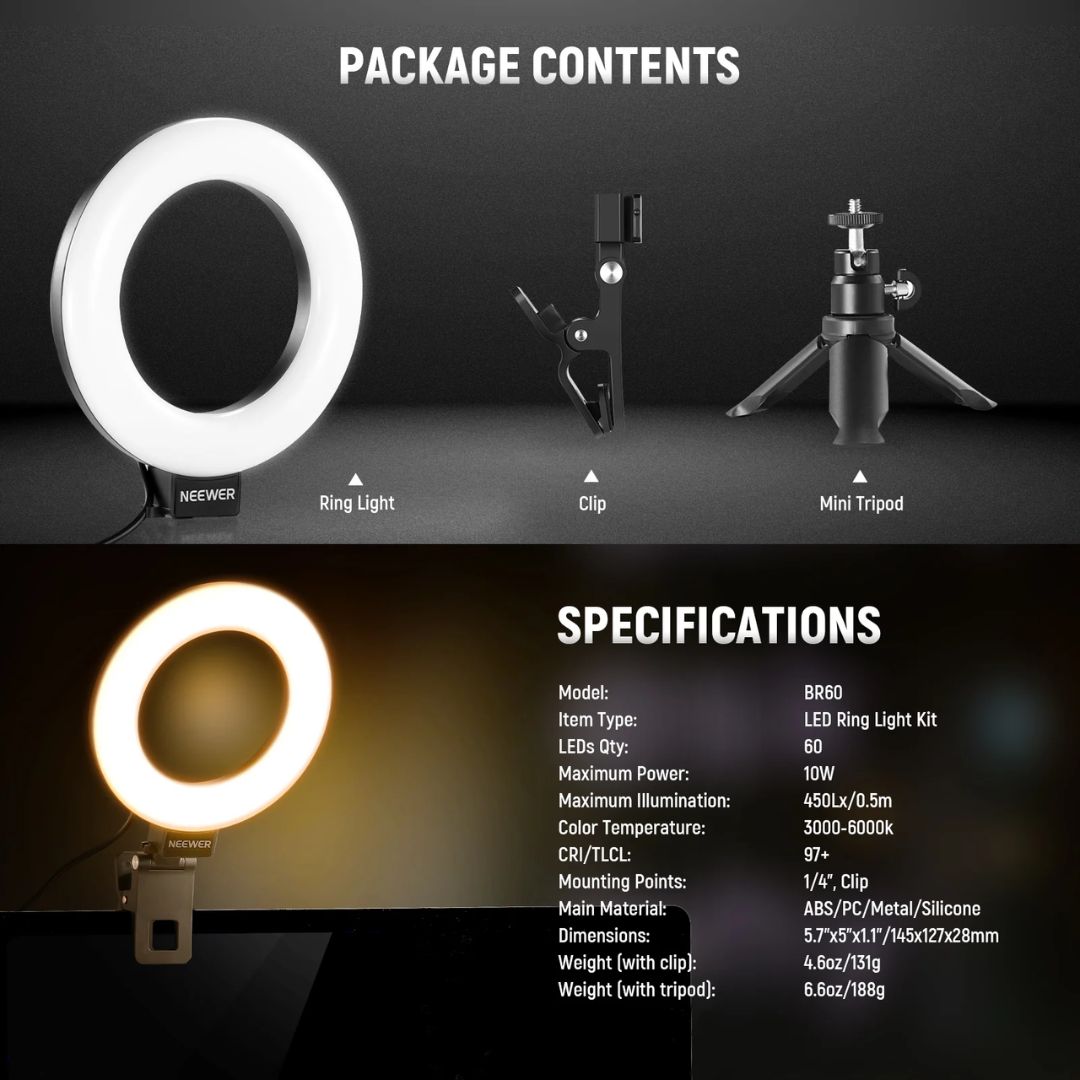 Neewer BR60 5" Bi-Color Mini Ring Light