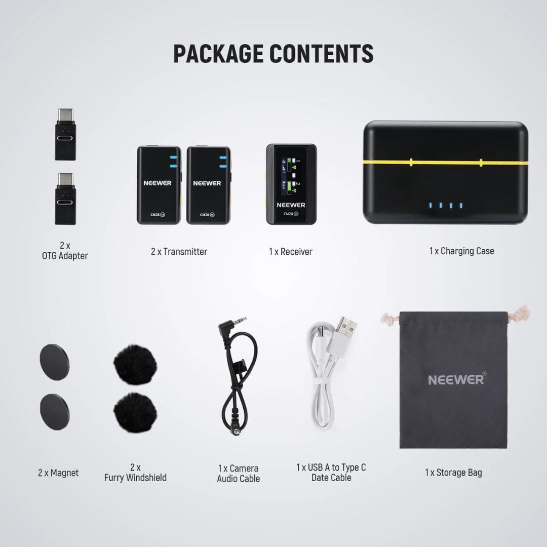 NEEWER CM28 Wireless Lavalier Lapel Microphone with Charging Case