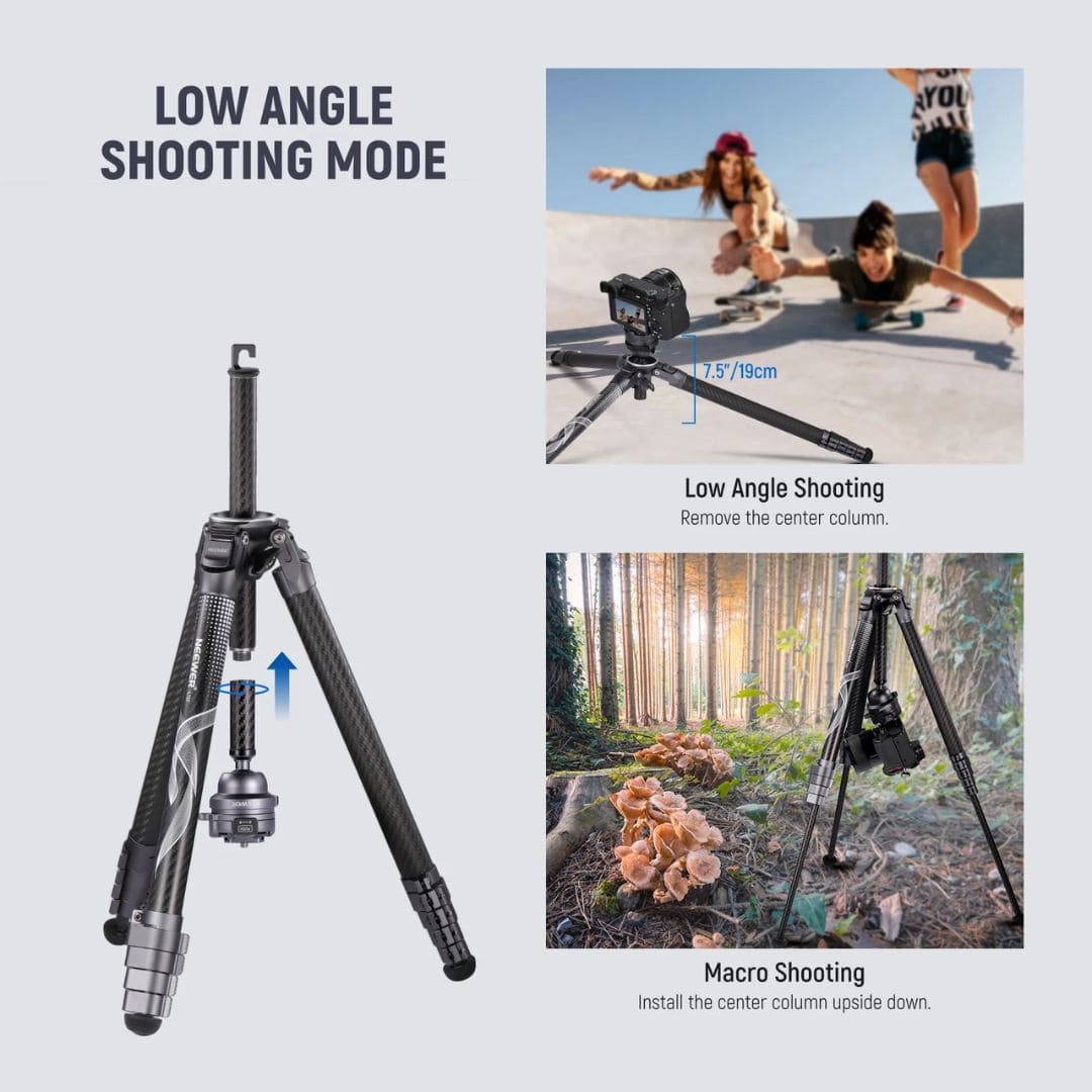 Neewer LiteTrip LT32 62" Travel Tripod Carbon Fiber with ±15° Leveling 360° Panorama Head