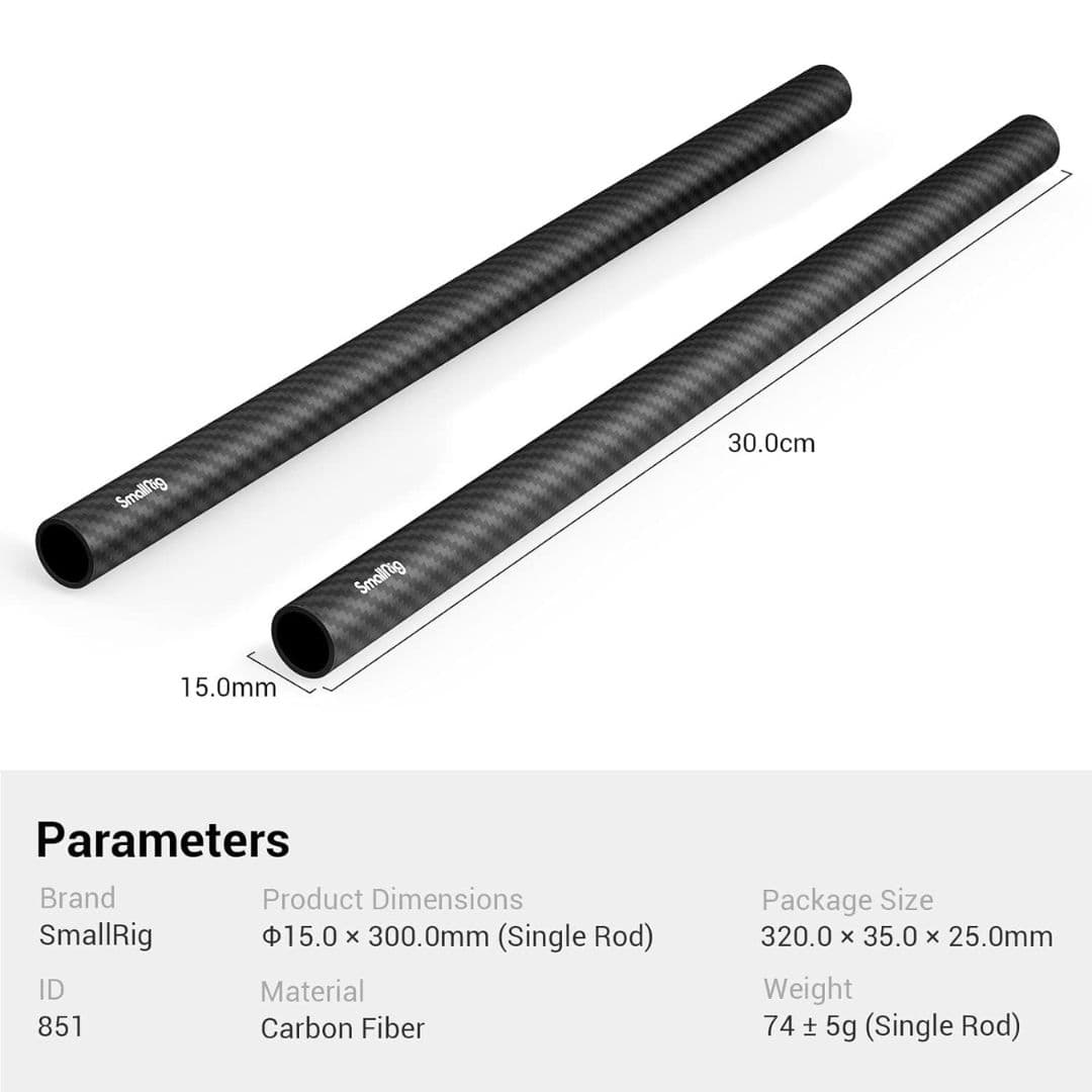 SmallRig 15mm Carbon Fiber Rod Set (12") 851