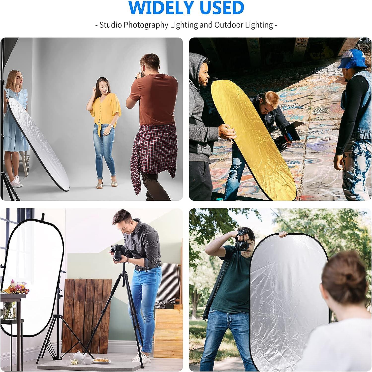 NEEWER 40"x 60"/100x150cm Light Reflectors for Photography, Portable 5 in 1 Collapsible Multi Disc with Bag - Translucent, Silver, Gold, Black, White Diffuser for Studio and Outdoor Lighting 100cm x 150cm