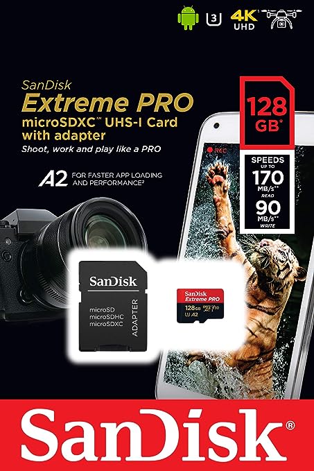 SANDISK EXTREME PRO MICROSDXC UHS-I CARD WITH ADAPTER 128GB 200/90 MBS