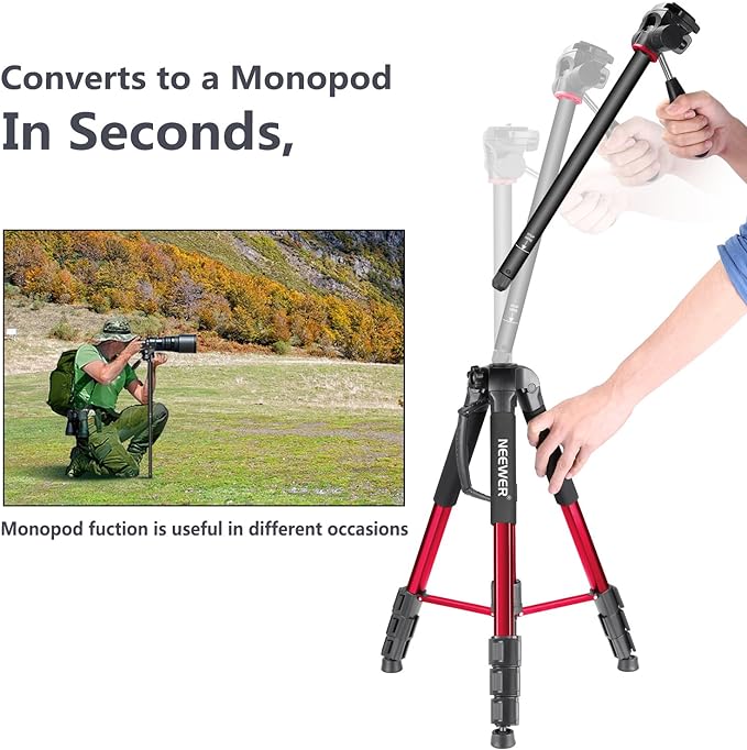 Neewer Portable Aluminum Tripod/Monopod with Pan Head ( RED )