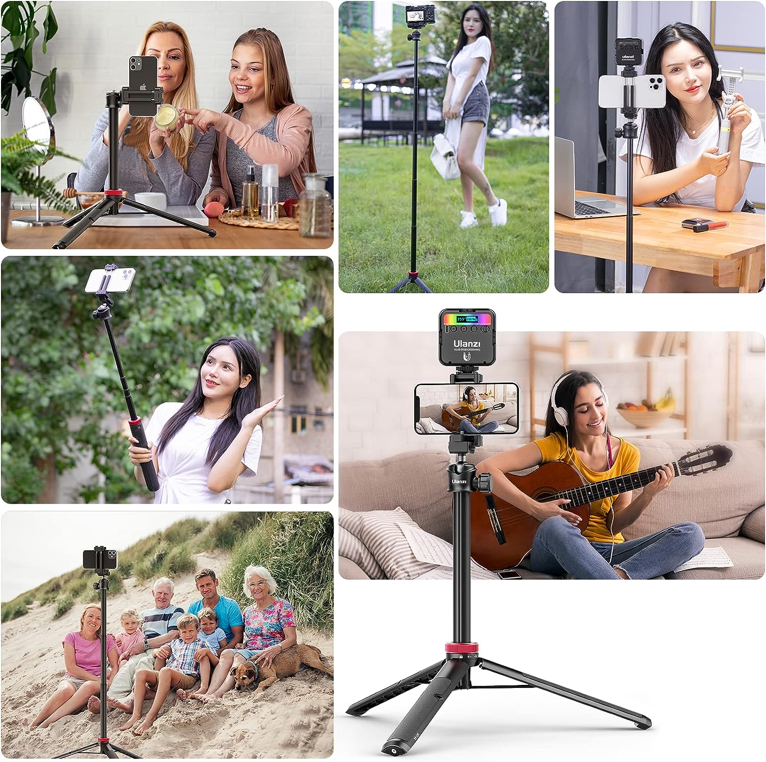 ULANZI MT-44 Portable Tripod Handheld w Ball Head, Extendable Phone Camera Tripod w Cold Shoe, Travel Compact Lightweight Tripod