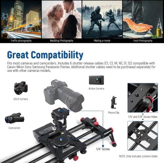 NEEWER ER1 120CM Carbon Fiber Motorized Camera Slider with App Control and Remote