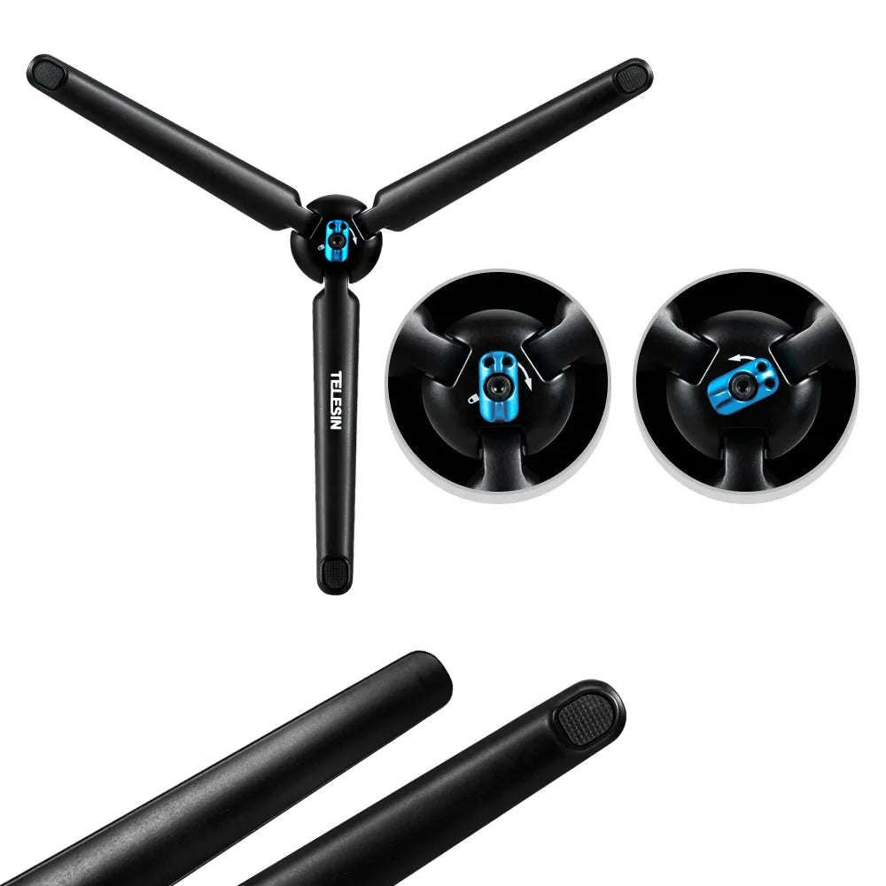 TELESIN GP-MNP-090-S Extendable Aluminum Alloy Selfie Stick with Tripod and Phone Clip for GoPro