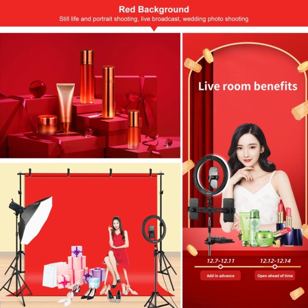 PULUZ 2.9x2m Photo Studio Background Support Stand Backdrop Crossbar Bracket Kit with Red / Blue / Green Polyester Backdrops