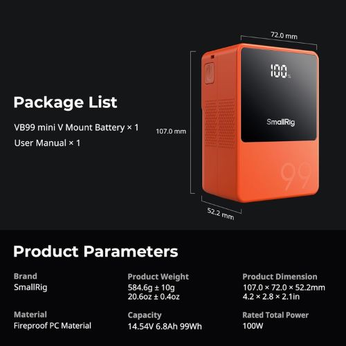 SmallRig VB99 Mini V-Mount Battery 4929 (Orange)