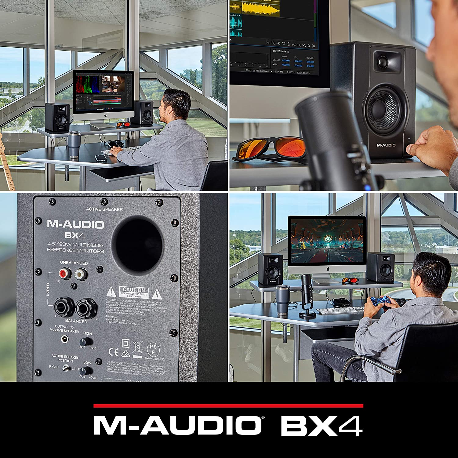 M-Audio BX4 - 120-Watt Powered Desktop Computer Speakers / Studio Monitors for Gaming, Music Production, Live Streaming and Podcasting (Pair)