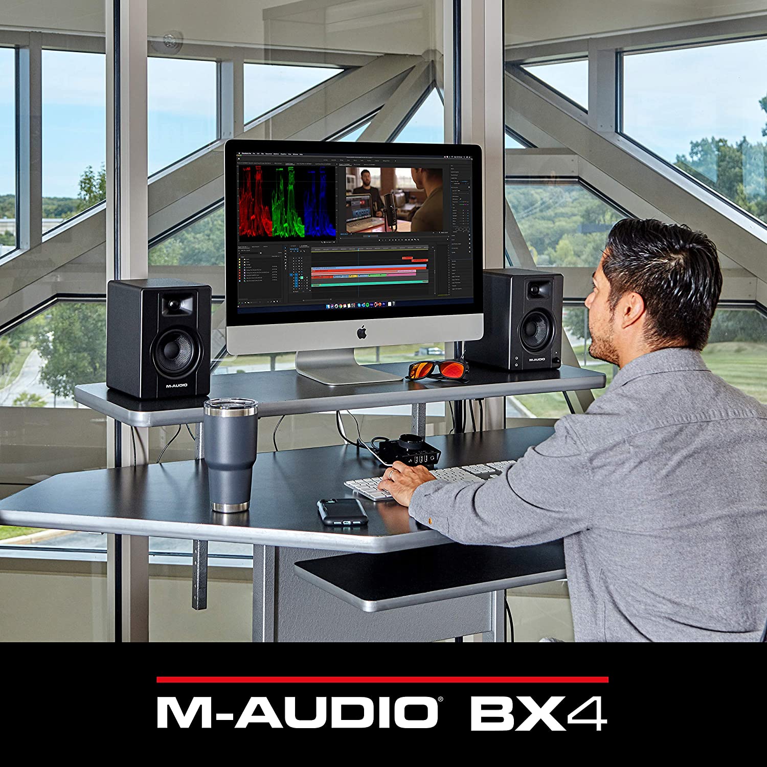 M-Audio BX4 - 120-Watt Powered Desktop Computer Speakers / Studio Monitors for Gaming, Music Production, Live Streaming and Podcasting (Pair)