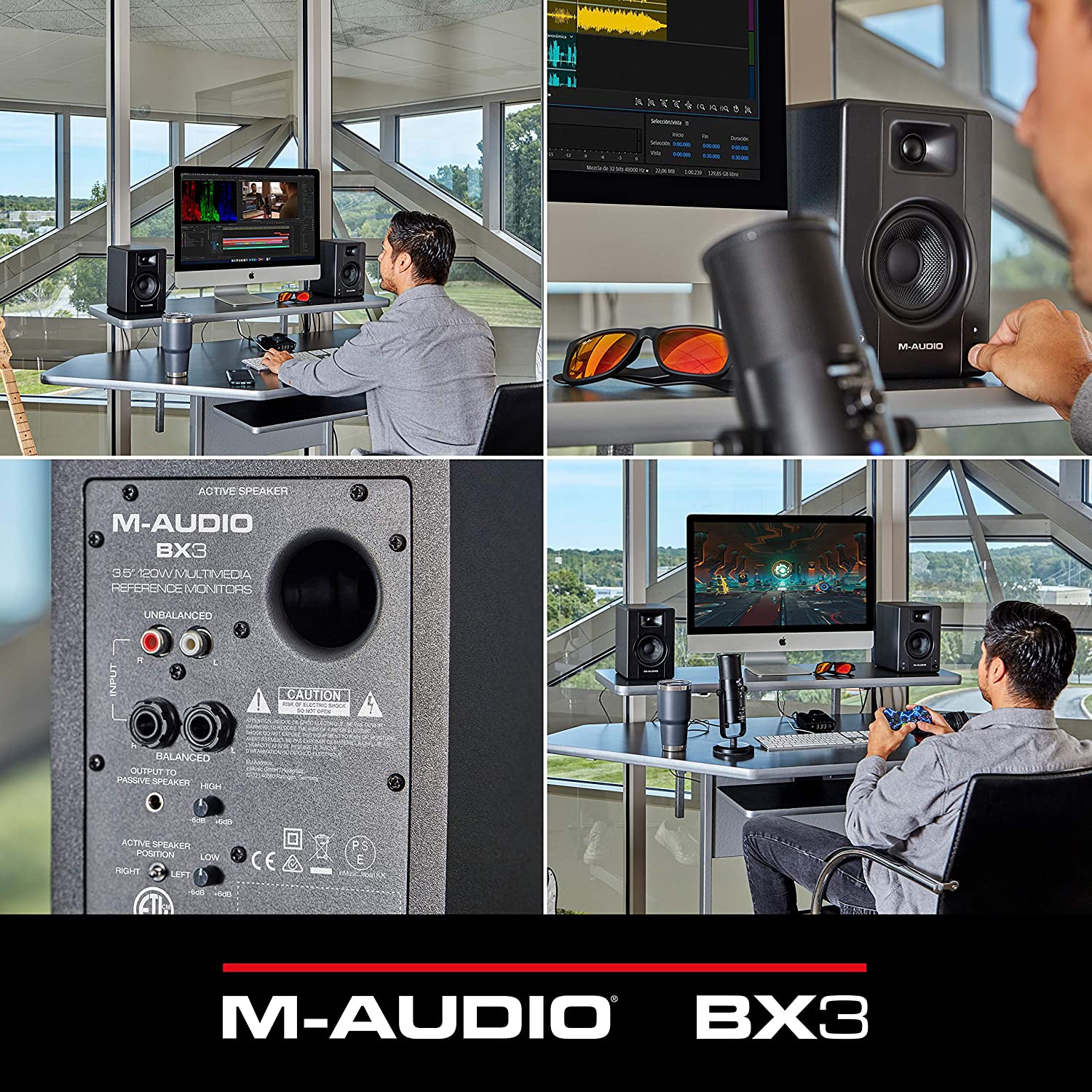 M-Audio BX3 - 120-Watt Powered Desktop Computer Speakers / Studio Monitors for Gaming, Music Production, Live Streaming and Podcasting (Pair)