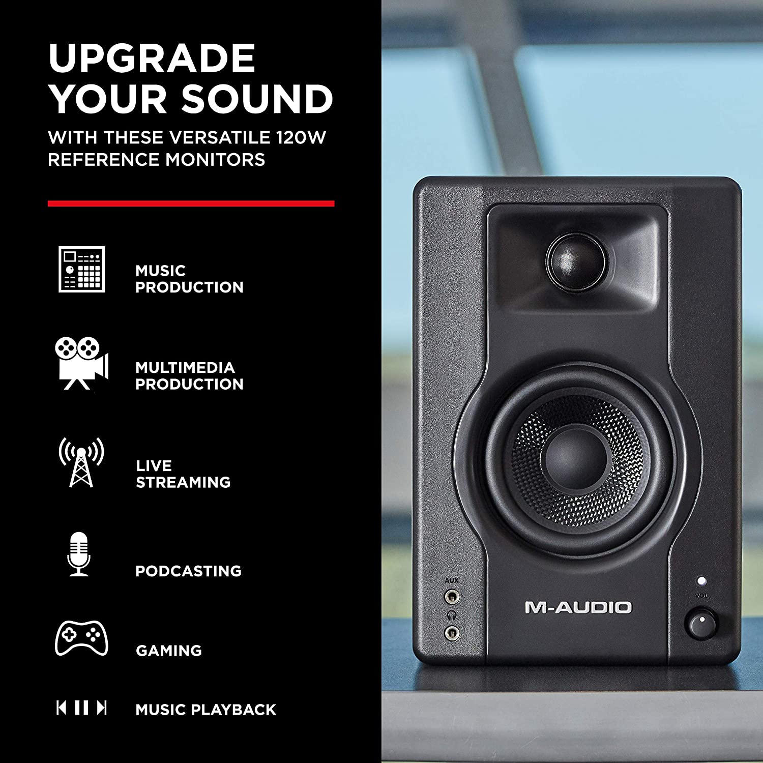 M-Audio BX4 - 120-Watt Powered Desktop Computer Speakers / Studio Monitors for Gaming, Music Production, Live Streaming and Podcasting (Pair)