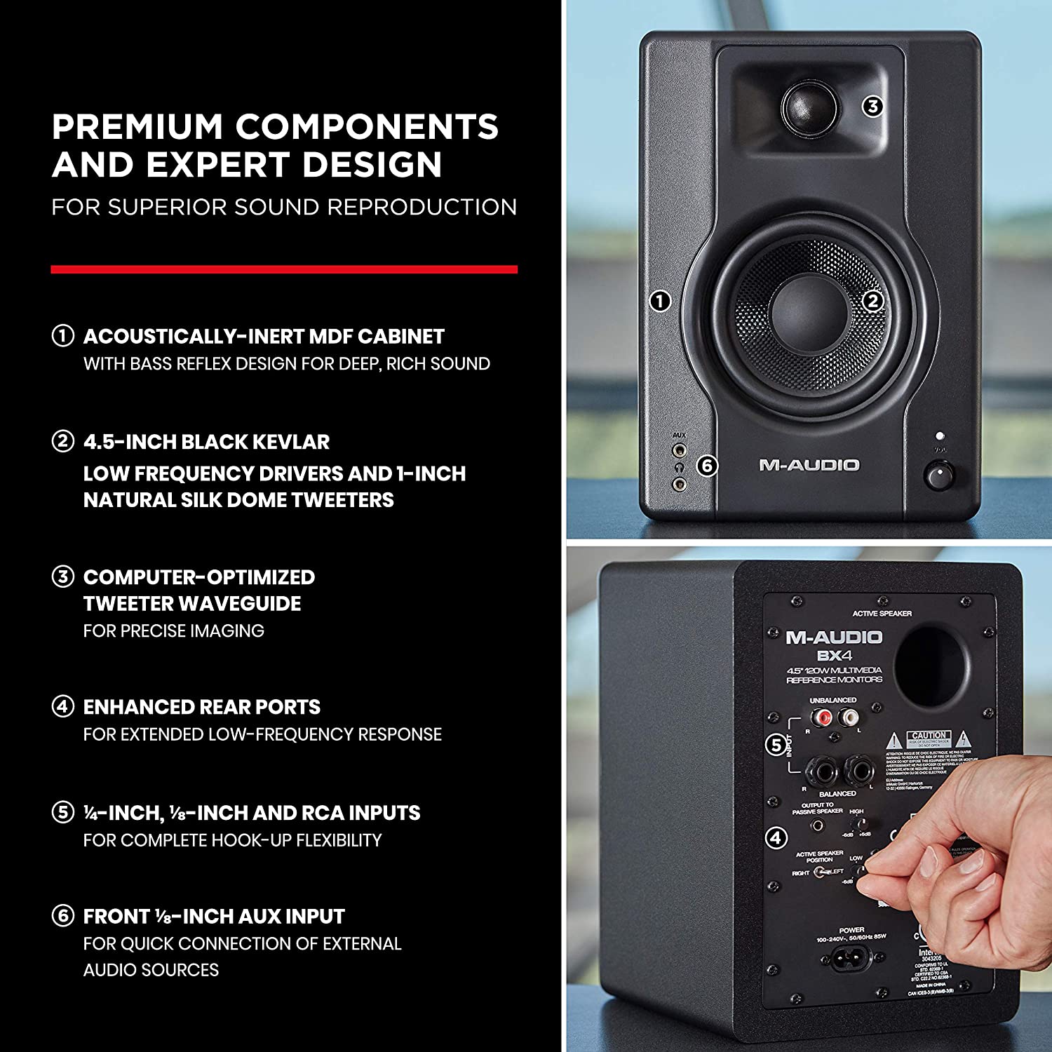 M-Audio BX4 - 120-Watt Powered Desktop Computer Speakers / Studio Monitors for Gaming, Music Production, Live Streaming and Podcasting (Pair)
