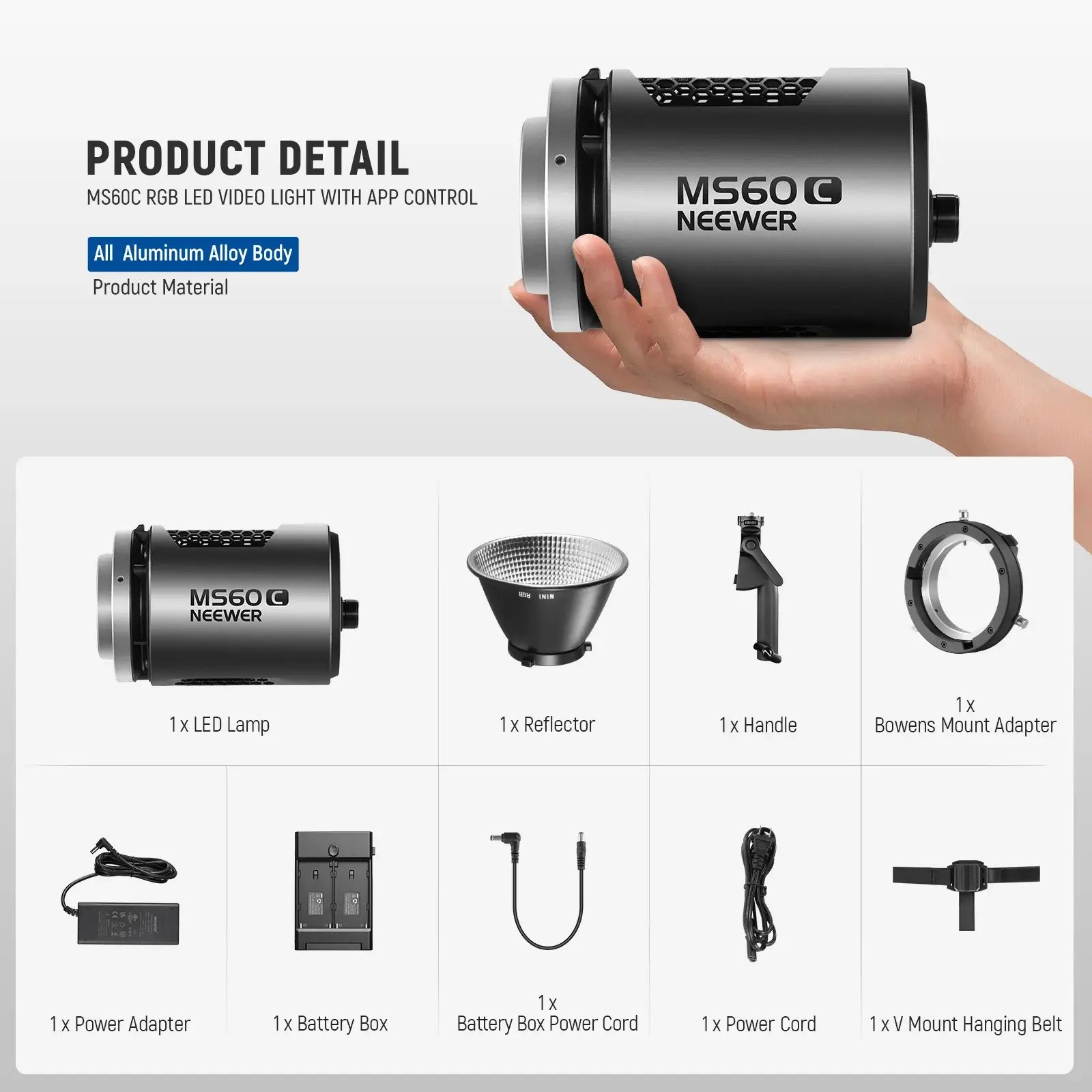NEEWER MS60C RGB LED Video Light with App Control
