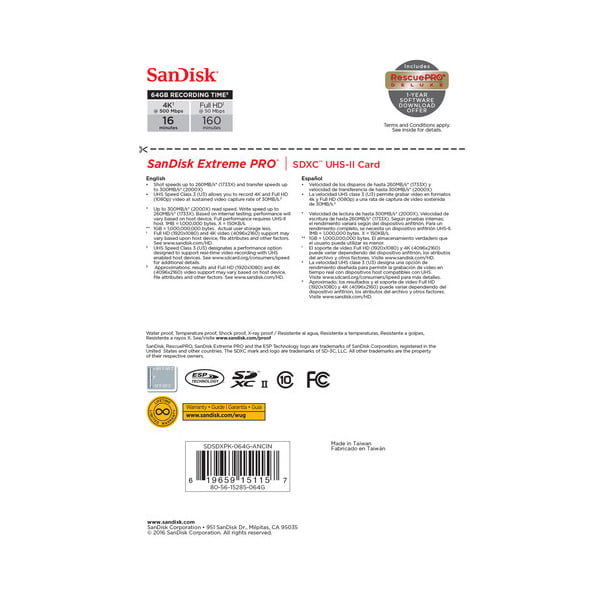SanDisk 64GB Extreme PRO SDXC UHS-I Memory Card