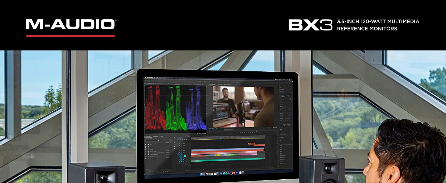 M-Audio BX3 - 120-Watt Powered Desktop Computer Speakers / Studio Monitors for Gaming, Music Production, Live Streaming and Podcasting (Pair)