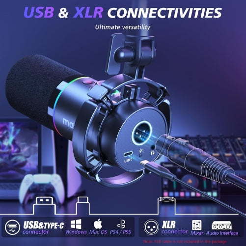 MAONO PD200XS WH XLR/USB Podcast Dynamic Microphone Kit – Black