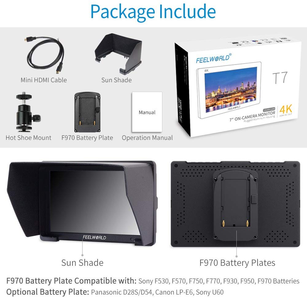FEELWORLD T7 7"" DSLR On Camera Field Monitor Video Assist Full HD 1920x1200 4K HDMI Input Output