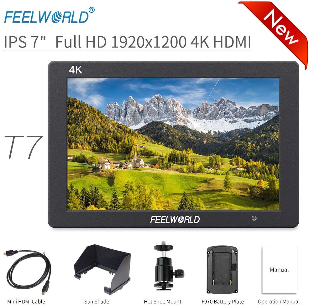 FEELWORLD T7 7"" DSLR On Camera Field Monitor Video Assist Full HD 1920x1200 4K HDMI Input Output