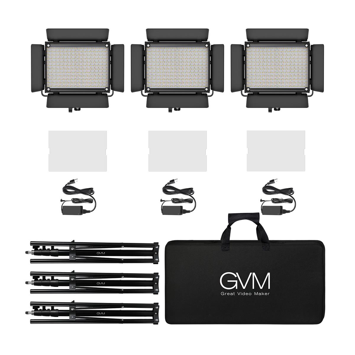 GVM 680RS 50W Bi-Color RGB Studio Soft LED Panel 3-Light Kit