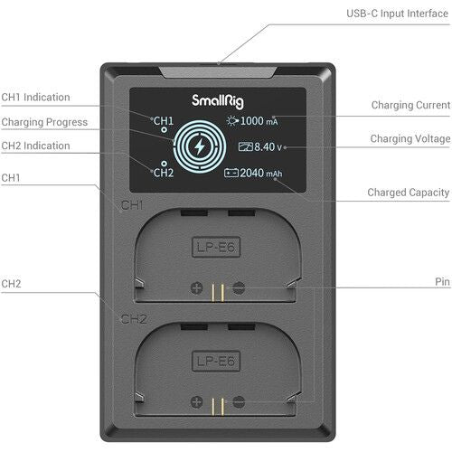 SmallRig LP-E6NH Kit with 2 Batteries and 2-Bay USB Charger (3821)