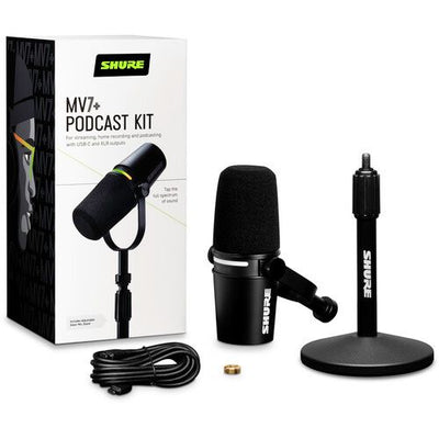 Shure MV7+K Podcast XLR/USB Microphone Bundle with Desktop Stand (Black)