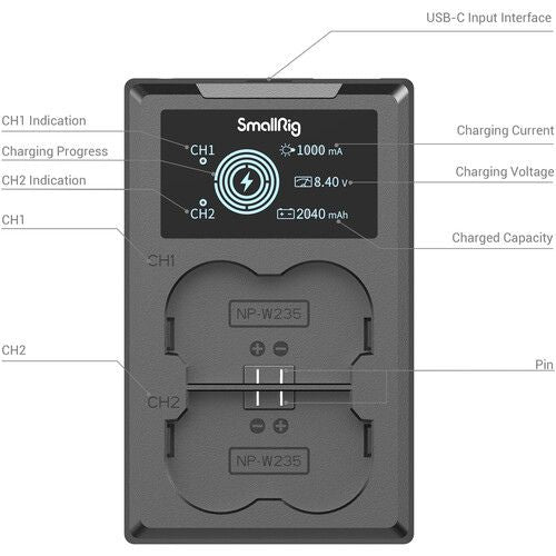 SmallRig NP-W235 Kit with 2 Batteries and 2-Bay USB Charger (3822)