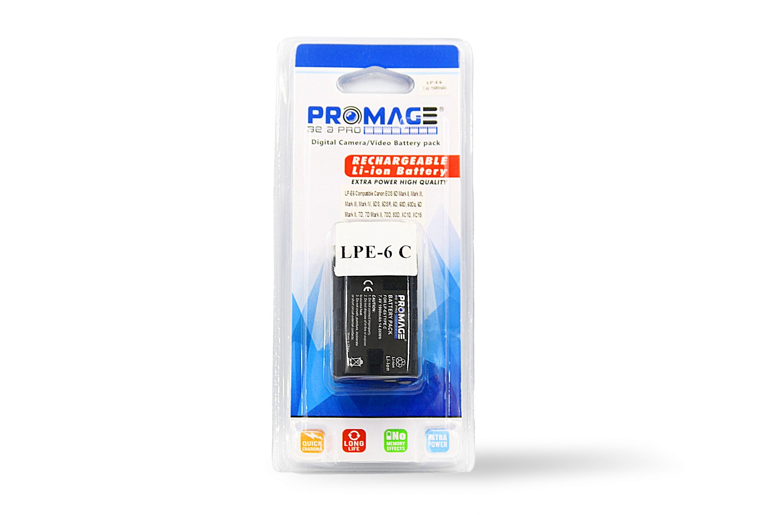 PROMAGE BATTERY FOR CANON LPE6 TYPE C 5V2A INPUT