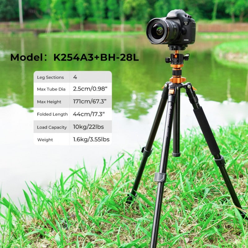 K&F Concept K254A3 67-Inch Aluminum Tripod with BH-28L Ball Head – view 2