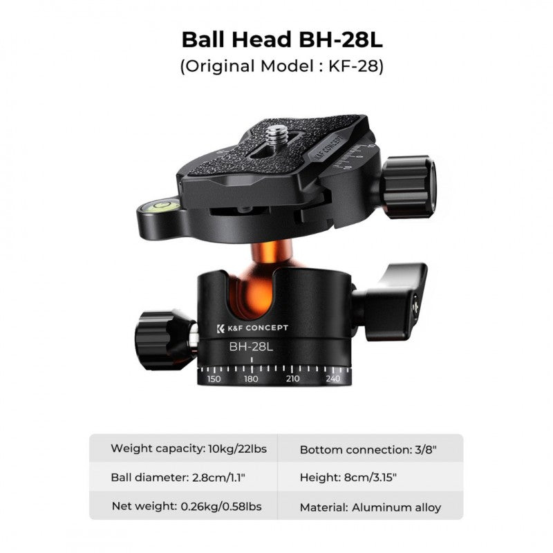 K&F Concept K254A3 67-Inch Aluminum Tripod with BH-28L Ball Head – view 4