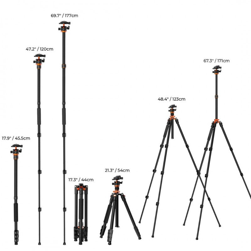K&F Concept K254A3 67-Inch Aluminum Tripod with BH-28L Ball Head – view 5